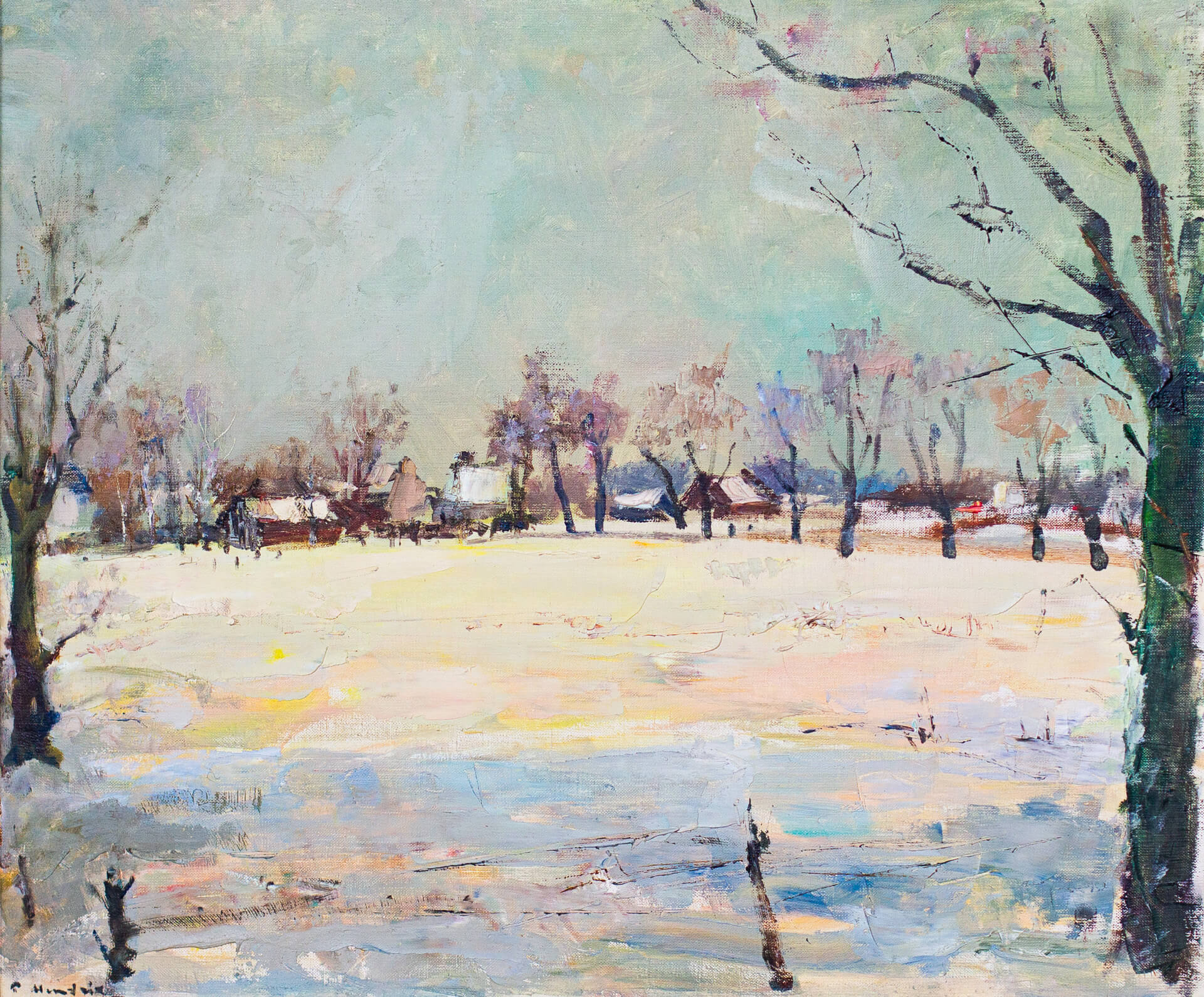 Sneeuwlandschap met dorp